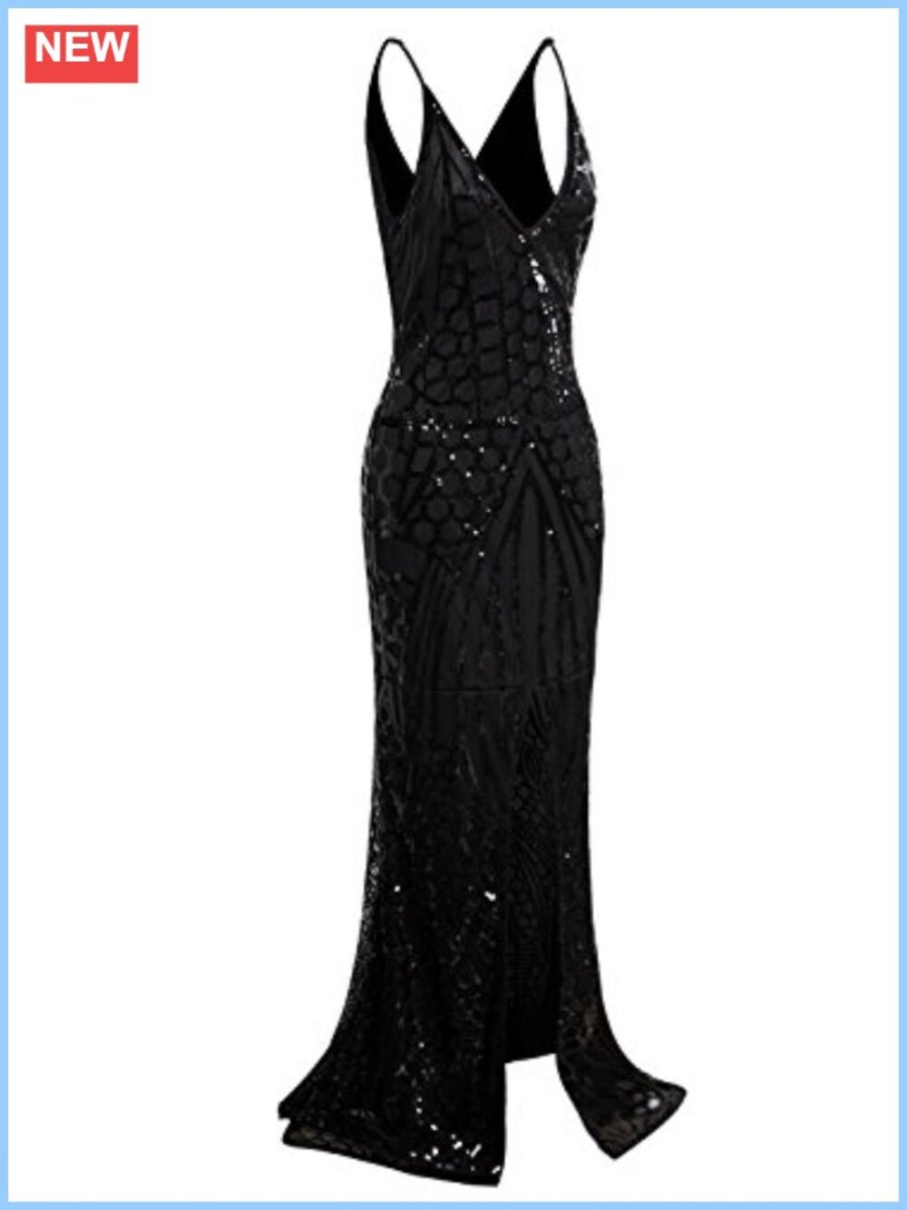 Sequin Mermaid Prom Dress Long Slit Deep V Neck Evening Gown